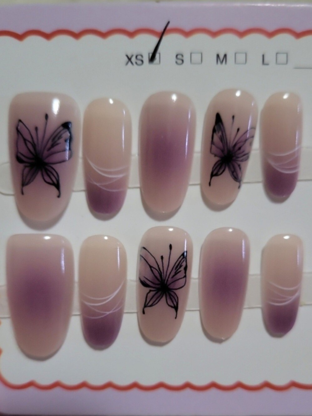 (XS)🎀Handmade Nail Art Purple Ombre Butterfly Style Press On Nails
